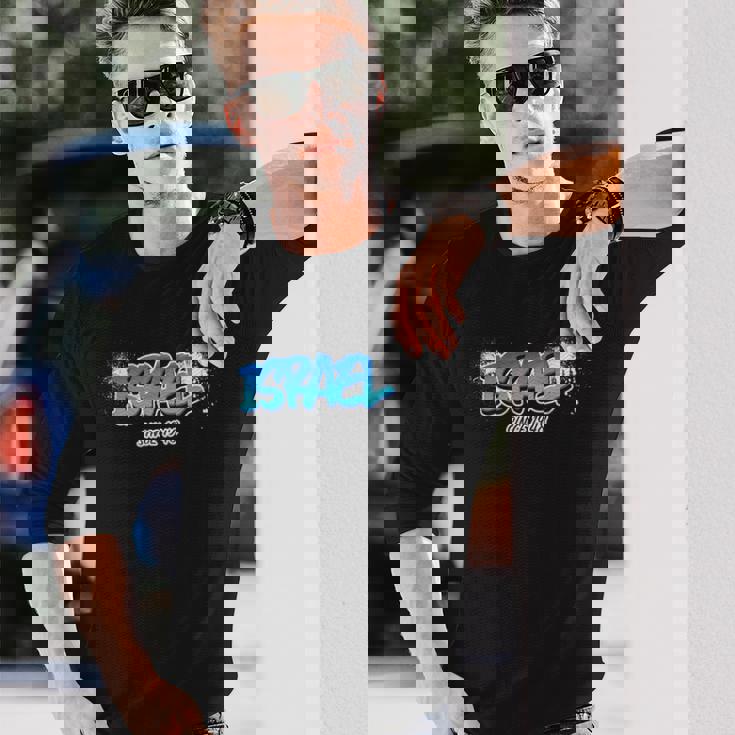 イスラエルince 1948 グラフィティ スプレーペイント ユダヤ人 シオニスト クール 長袖Tシャツ 彼への贈り物