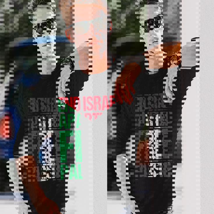 イスラエルのアパルトテッドフリーパレスチナを終えましょう 長袖Tシャツ 彼への贈り物