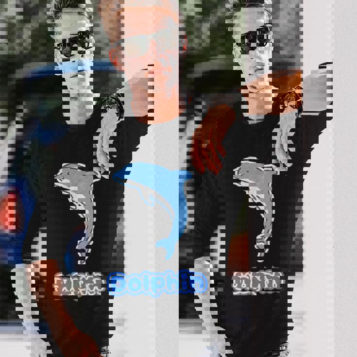 イルカ Dolphin ドルフィン【どうぶつフレンズ】水族館 海の生き物 ゆるくて かわいい 動物 イラスト 長袖Tシャツ 彼への贈り物