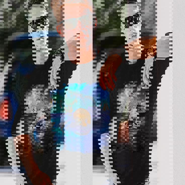 イルカと北のシロクマ、ライトとイルカ 長袖Tシャツ 彼への贈り物