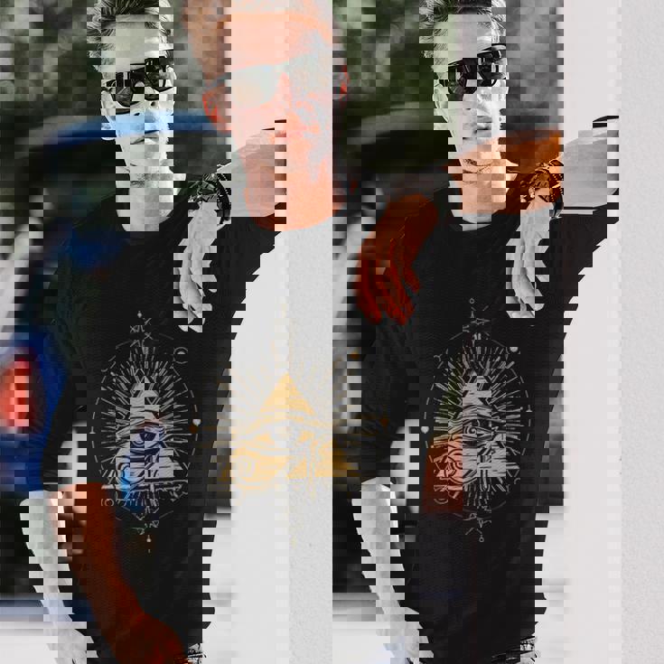 イルミナティ シンボル フリーメイソン トライアングル 陰謀 惑星 長袖Tシャツ 彼への贈り物