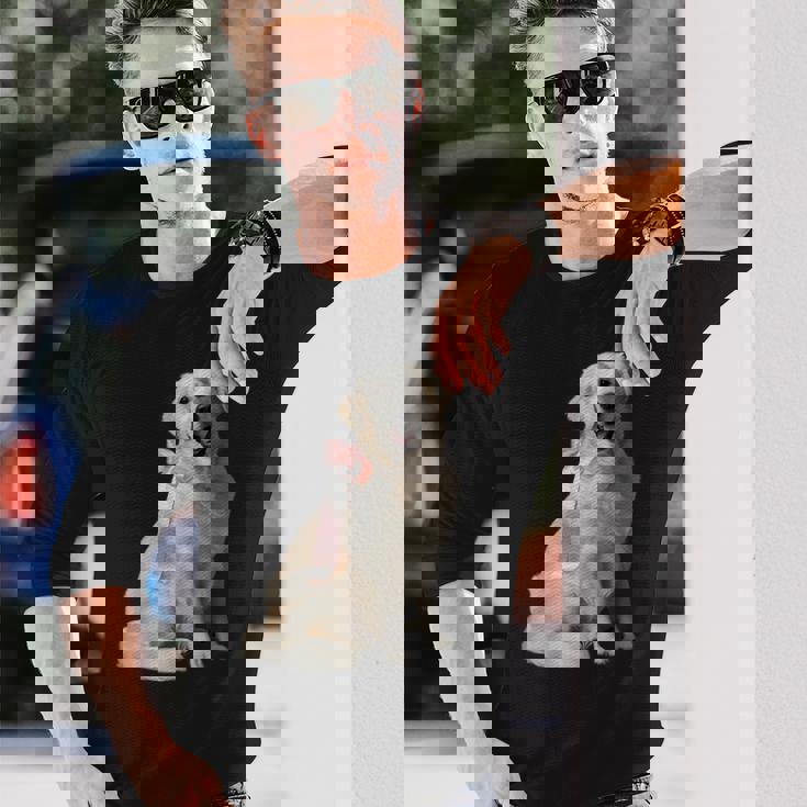 イングリッシュクリーム ゴールデンレトリバー 子犬 ピンク リボン クリーン ガール 長袖Tシャツ 彼への贈り物