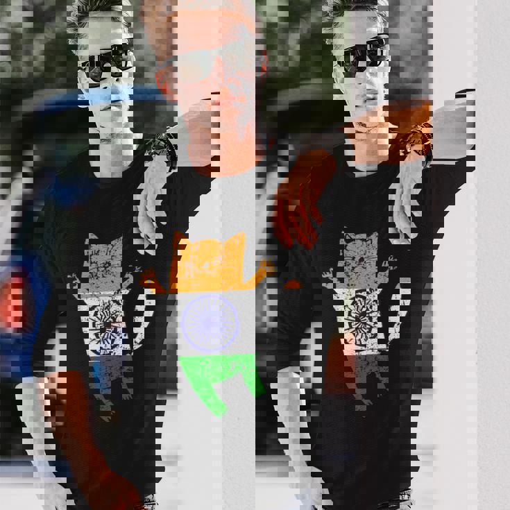 インド国旗 インド猫 長袖Tシャツ 彼への贈り物