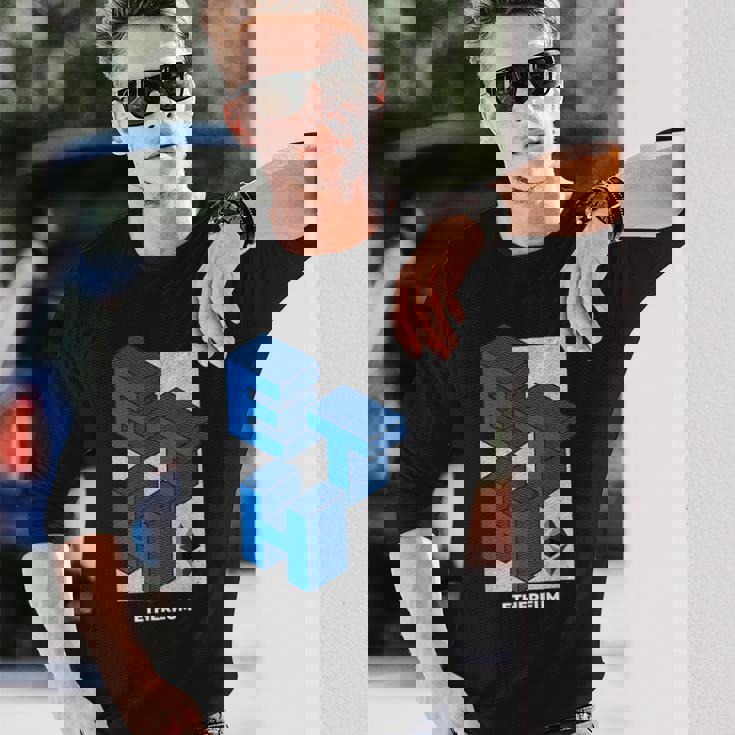 イーサリアム クリプトアイソメトリックテキスト Eth 暗号通貨シャツ 長袖Tシャツ 彼への贈り物