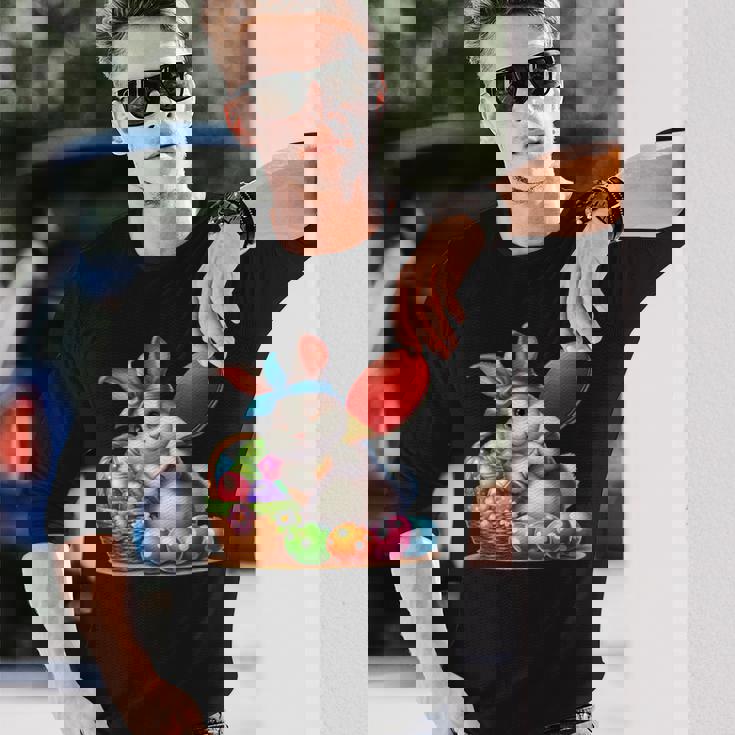 イースターバニー卓球ウサギイースターエッグ卓球 長袖Tシャツ 彼への贈り物