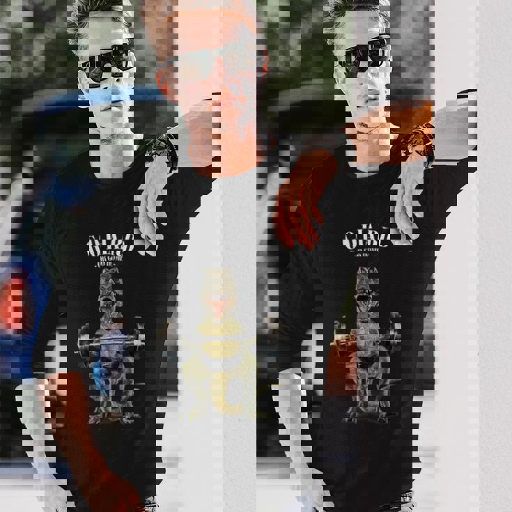 ウェイトリフティング 筋トレ バーベル やる気がないなら家に帰れ 恐竜 ティラノザウルス 長袖Tシャツ 彼への贈り物