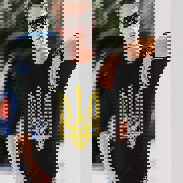 ウクライナのトライデントシンボル ウクライナ支援愛国 長袖Tシャツ 彼への贈り物