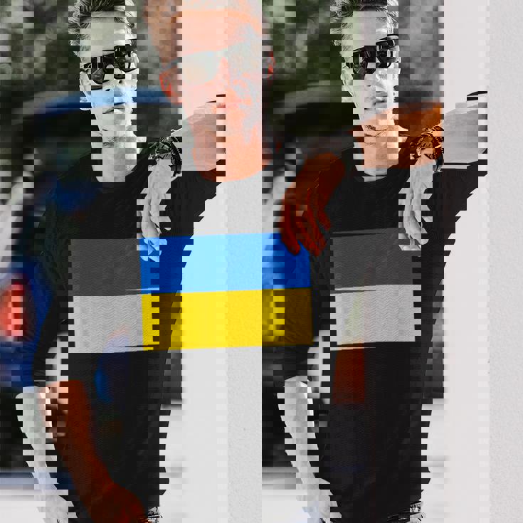 ウクライナ国旗デザイン 長袖Tシャツ 彼への贈り物