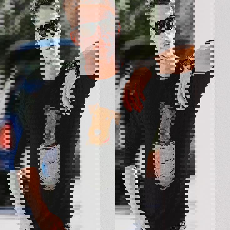 エアデールテリアウォーターサイドビングリーチェストポケットポケット 長袖Tシャツ 彼への贈り物