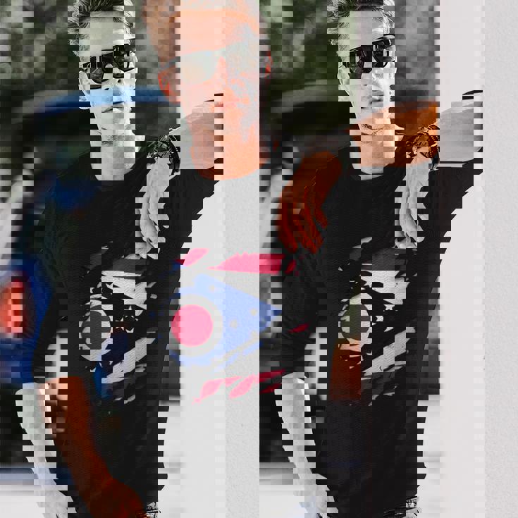 オハイオ州オハイオ州立大学 破れ加工 オハイオ州旗 長袖Tシャツ 彼への贈り物