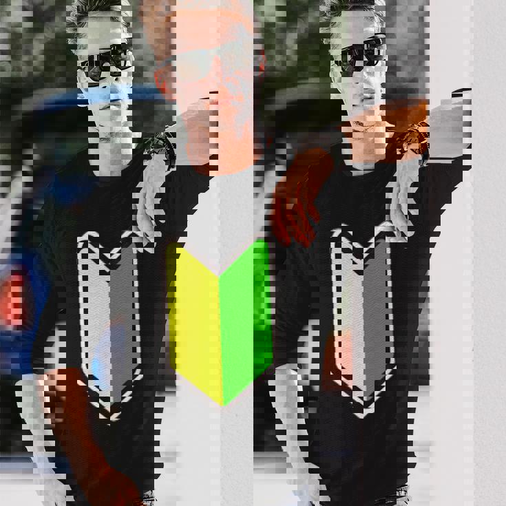 オリジナル個性派パロディ日本の道路交通法標識初心者マークプリント 長袖Tシャツ 彼への贈り物