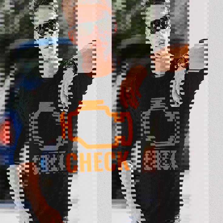 オレンジ色の車のエンジンダッシュボード警告灯 面白いメカニック。 長袖Tシャツ 彼への贈り物