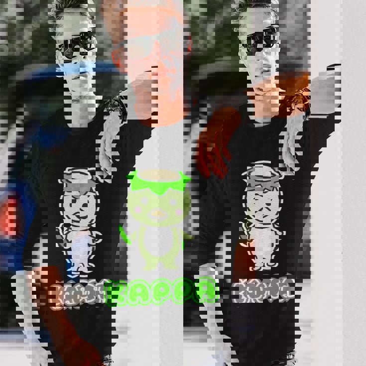 カッパ くん『セルフィー』河童【どうぶつフレンズ】きゅうり 妖怪 かわいい イラスト 長袖Tシャツ 彼への贈り物