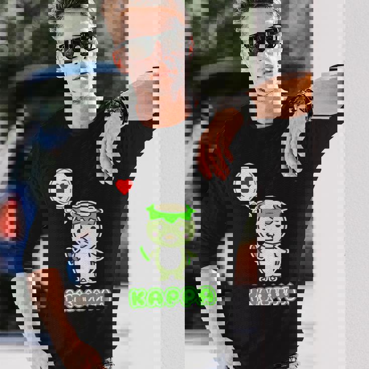 カッパくん『ハート』河童【どうぶつフレンズ】妖怪 ゆるくて かわいい キャラクター イラスト 長袖Tシャツ 彼への贈り物