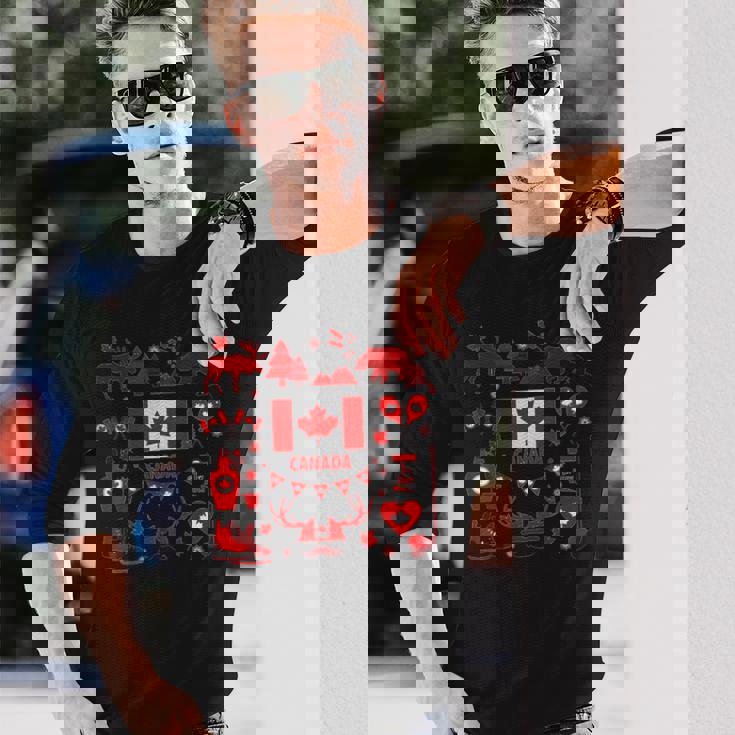 カナダ国旗tシャツ、カナダtシャツ、カナダ国旗、カナダ地図 長袖Tシャツ 彼への贈り物