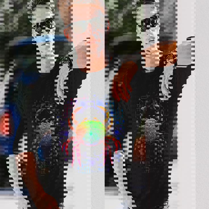 カニ曼荼羅動物モチーフアートカニ 長袖Tシャツ 彼への贈り物