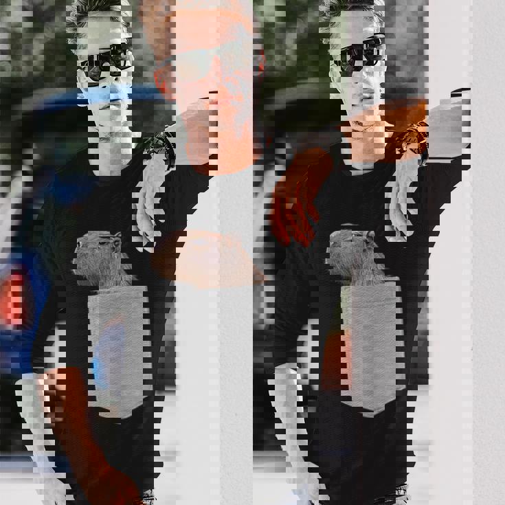 カピバラ フェイク ポケット カピバラ げっ歯類 げっ歯類 アニマル ノベルティ 長袖Tシャツ 彼への贈り物