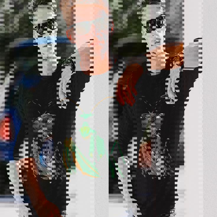 カマキリのサングラスをかぶったコスチュームファニーバグ昆虫 長袖Tシャツ 彼への贈り物