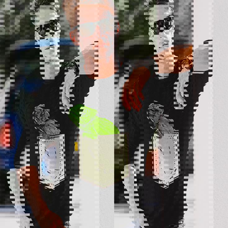 カメレオンポケットバッジ 長袖Tシャツ 彼への贈り物