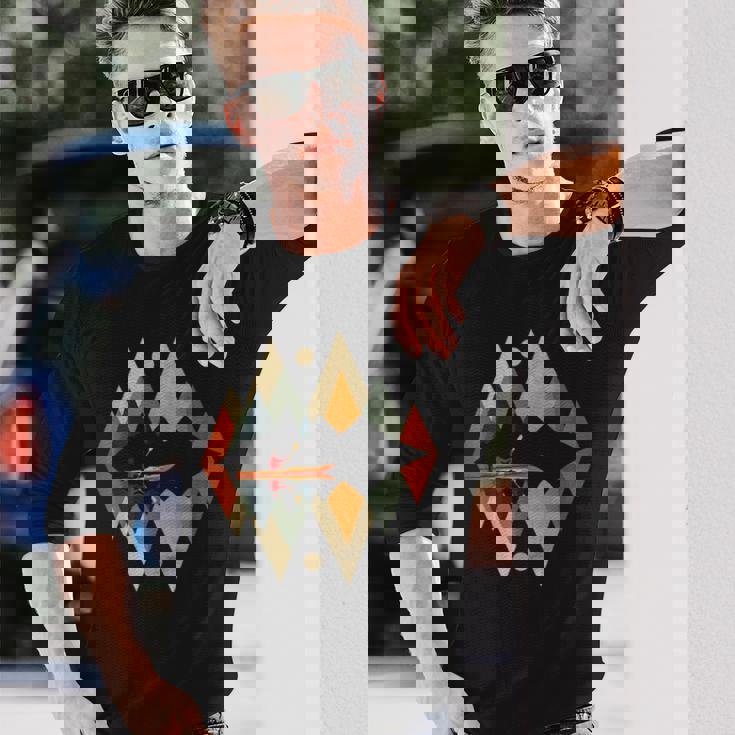 カヤック ヴィンテージ レトロ 山 カヌー カヌー カヤック 長袖Tシャツ 彼への贈り物