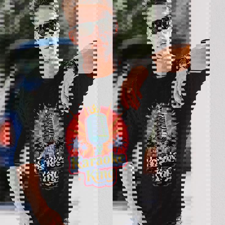 カラオケ愛好家のための面白いカラオケキング 長袖Tシャツ 彼への贈り物