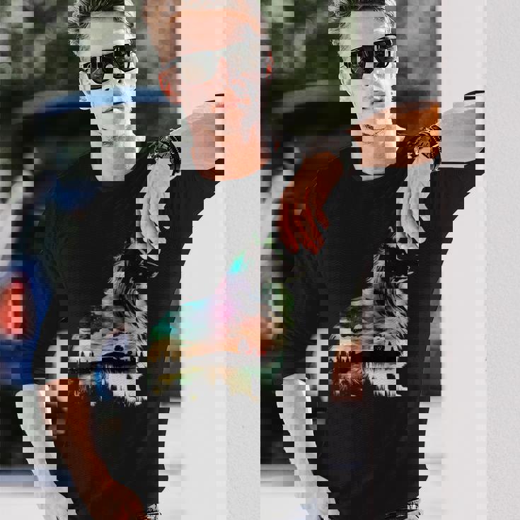 カラフル シェルティ 自然 シェットランド シープドッグ 反射 長袖Tシャツ 彼への贈り物