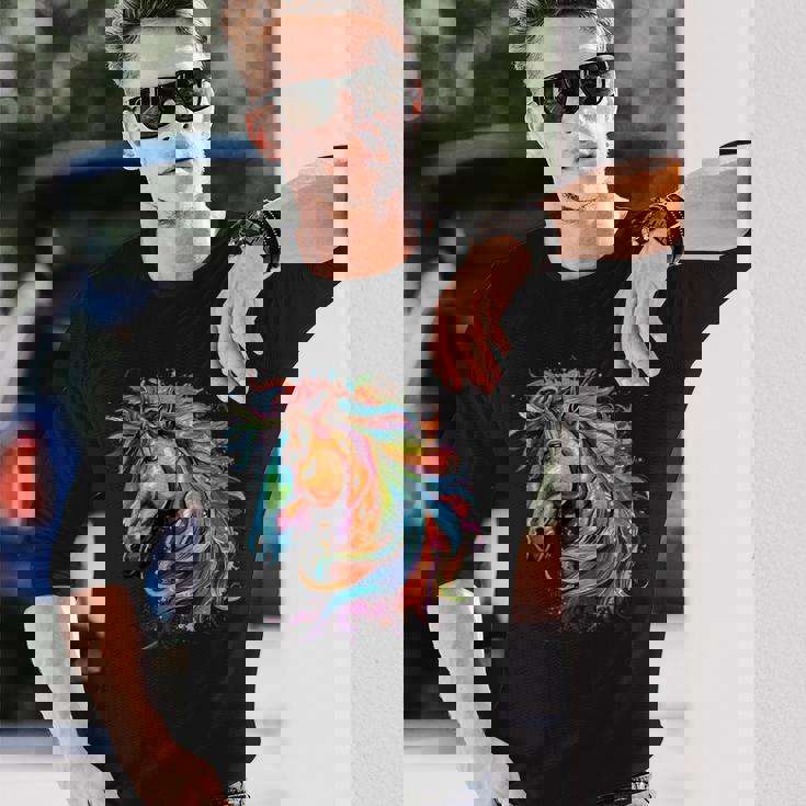 カラフルなアイルランドのドラフト馬愛好家スプラッシュアート 長袖Tシャツ 彼への贈り物