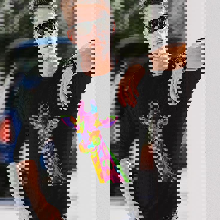 カラフルなキリン愛動物愛キリン 長袖Tシャツ 彼への贈り物