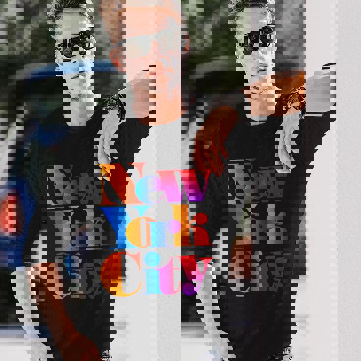 カラフルなニューヨークシティファッショングラフィックtシャツ、ニューヨーク市 長袖Tシャツ 彼への贈り物