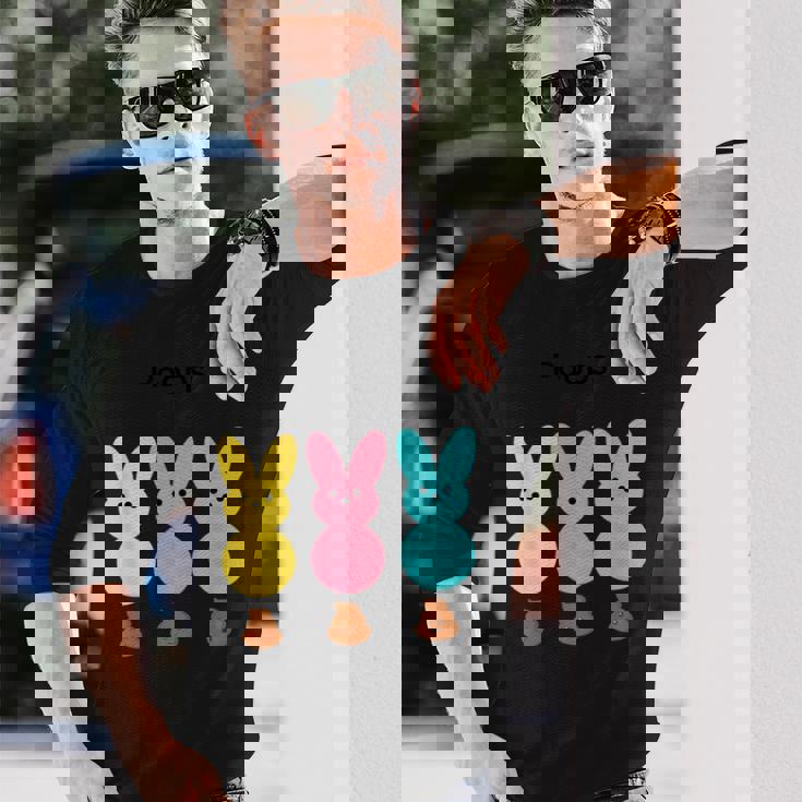 カラフルなマシュマロバニーのうんち 長袖Tシャツ 彼への贈り物