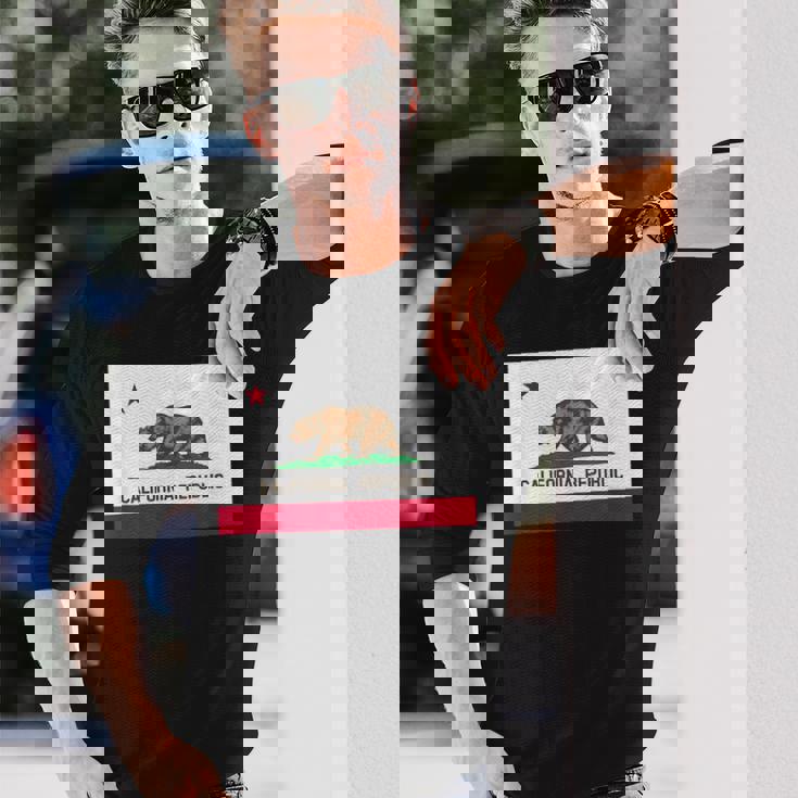 カリフォルニア州「ベアリパブリック」州旗 長袖Tシャツ 彼への贈り物