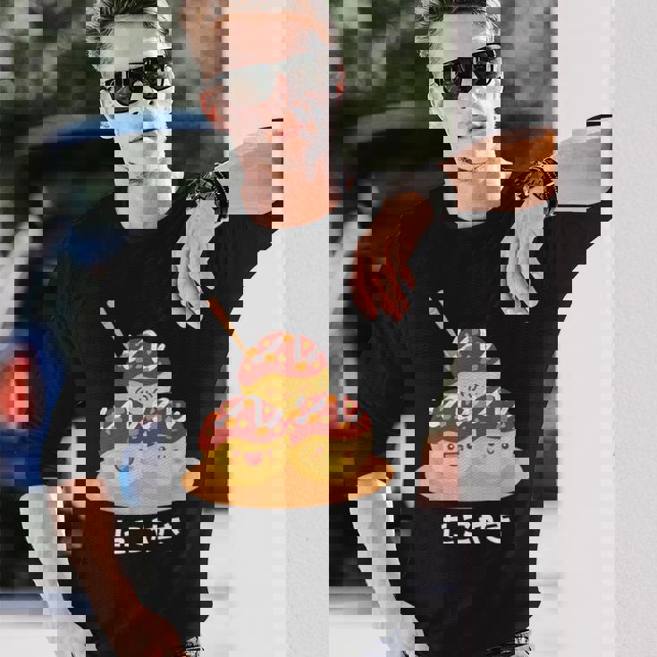 カワイイ たこ焼き 和 大阪 日本食 ひらがな 文字 長袖Tシャツ 彼への贈り物