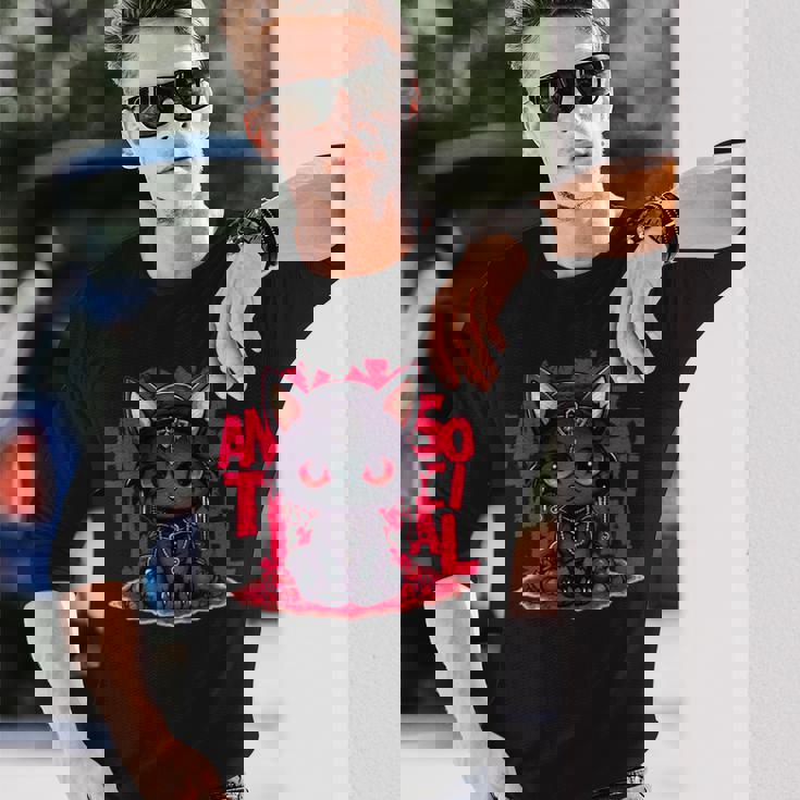 カワイイアニメ ゴシックキャット 反社会的 内向性 メンヘラ 長袖Tシャツ 彼への贈り物