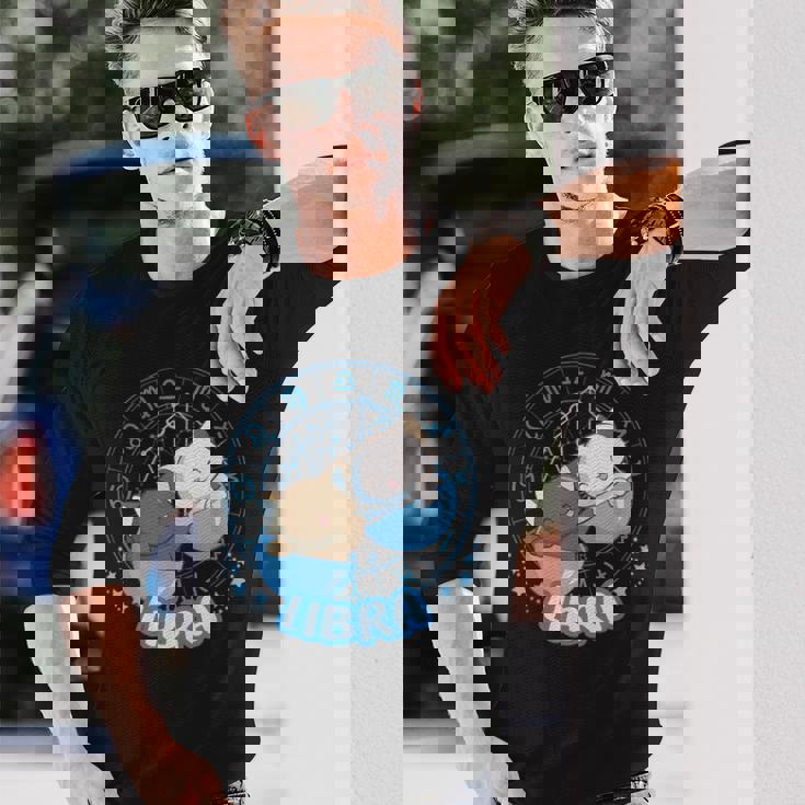 カワイイ猫占星術 星座天秤座 長袖Tシャツ 彼への贈り物