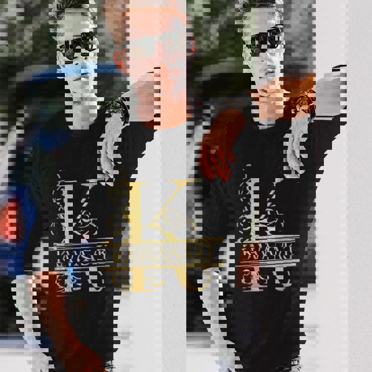 カワサキ 名前 長袖Tシャツ 彼への贈り物