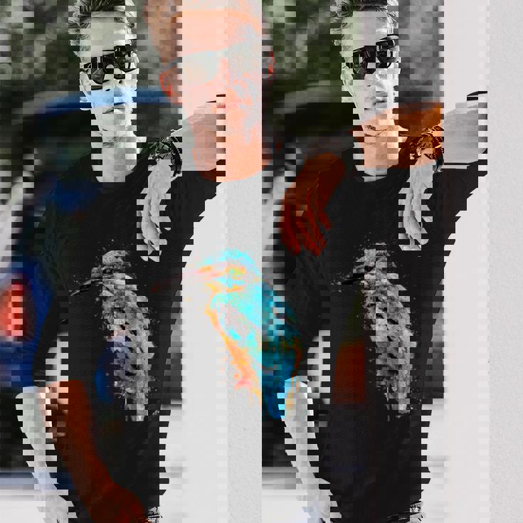 カワセミ 鳥 野生動物 動物 水彩 芸術的 ペインティング 長袖Tシャツ 彼への贈り物