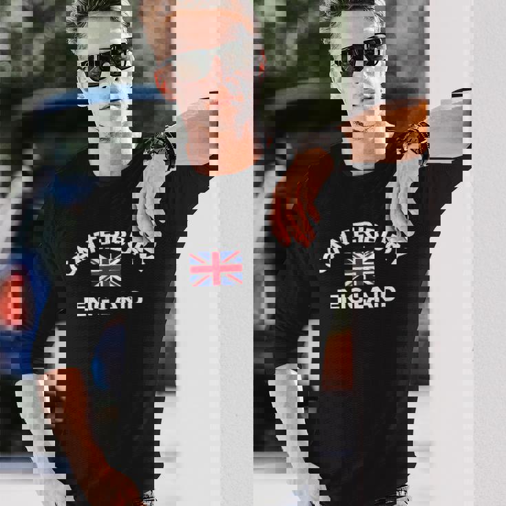 カンタベリー イングランド イギリス イギリス シティ ユニオンジャック フラッグ 長袖Tシャツ 彼への贈り物