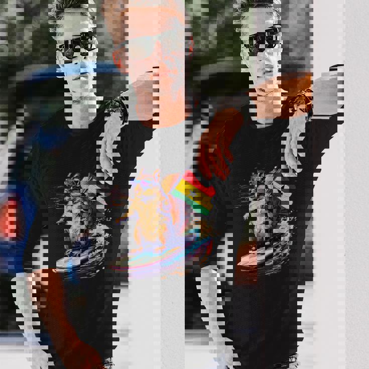 ガーナ プライド サーフィン リス ガーナのルーツ ガーナ国旗 長袖Tシャツ 彼への贈り物