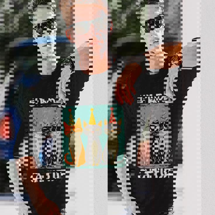 キャティチュード55歳 55歳の誕生日 猫好き 55歳 長袖Tシャツ 彼への贈り物