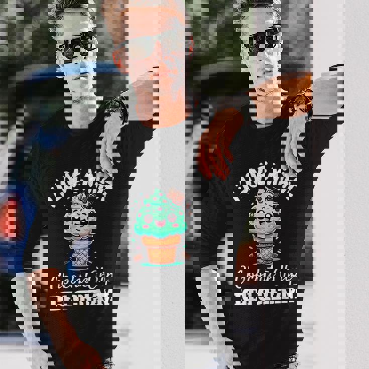 キュート アイラブミント チョコチップス アイスクリーム好き 夏 パーティー 長袖Tシャツ 彼への贈り物