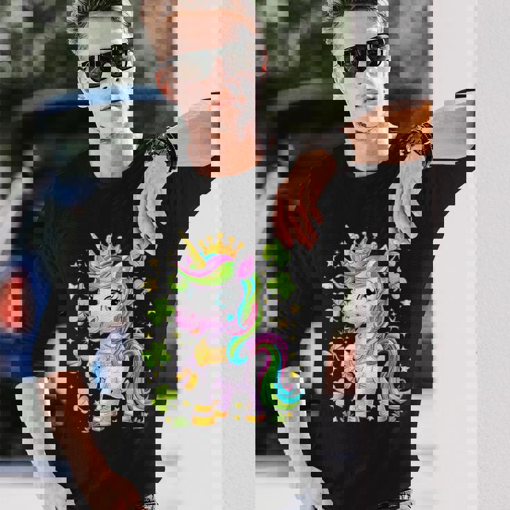 キュート レプリコーン ユニコーン シャムロック 聖パトリックデー ガールズ キッズ 長袖Tシャツ 彼への贈り物