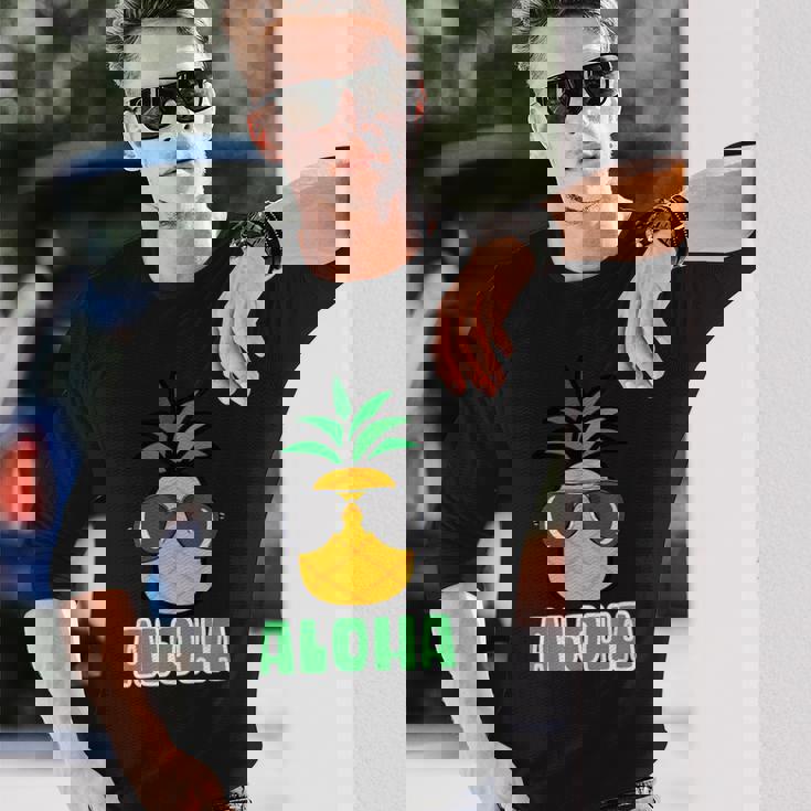 キュートなアロハパイナップルサングラス ハワイアンティキ 長袖Tシャツ 彼への贈り物