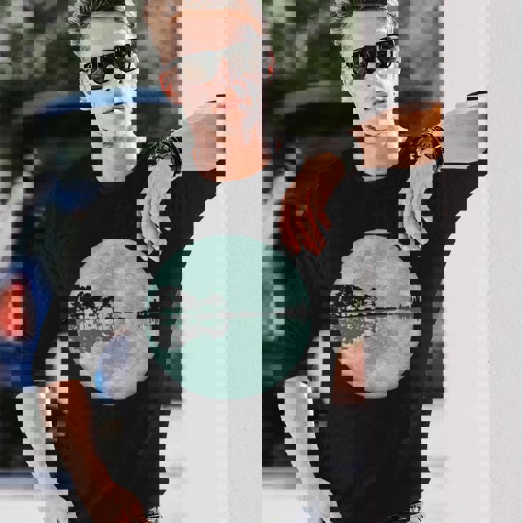 ギター 湖 反射 月 ギター ミュージシャン 長袖Tシャツ 彼への贈り物