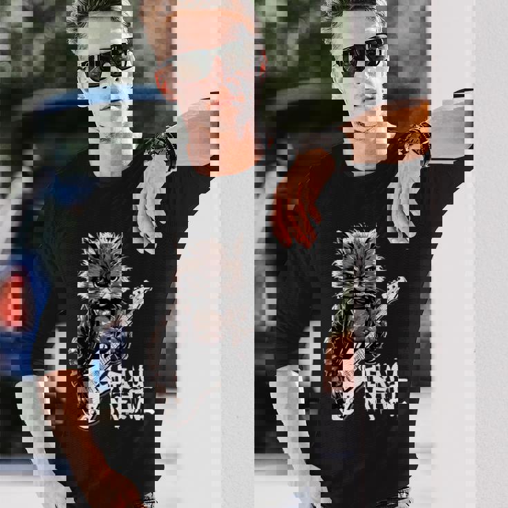 ギターを弾く猫 ヘヴィメタル ロックキャット おもしろギタリスト 長袖Tシャツ 彼への贈り物