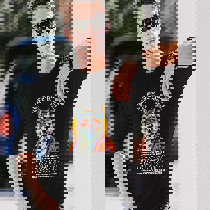 ギャングスタ ハスキー 犬 飼い主 犬 ラブ ハスキー かわいい シベリアンハスキー 長袖Tシャツ 彼への贈り物