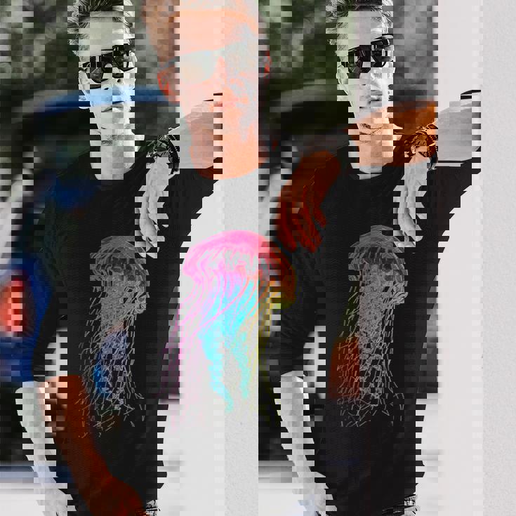 クラゲ カラフル ファンタジー 動物 アート グラフィック クラゲ 長袖Tシャツ 彼への贈り物