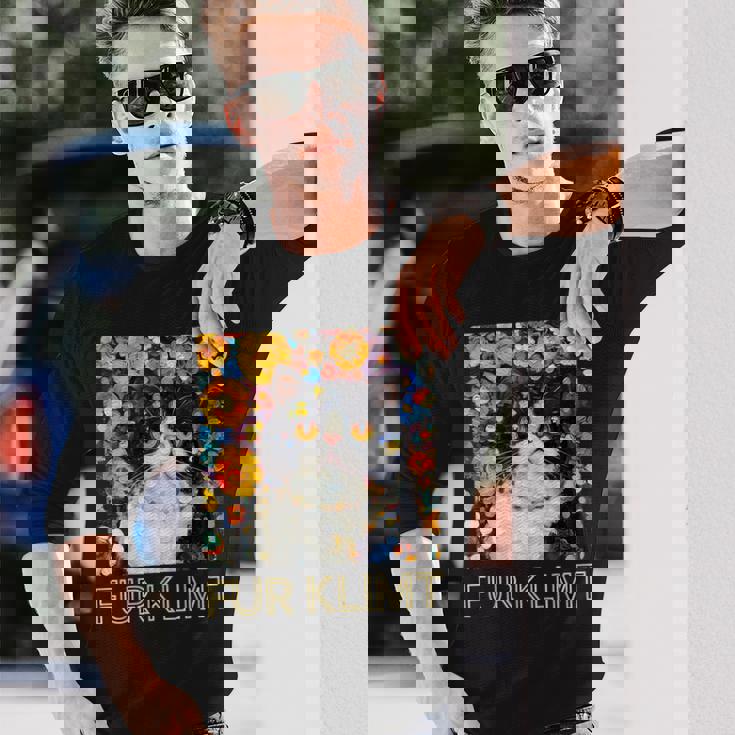 クリムト絵画の猫、猫好き、エキゾチックショートヘア、アーティスト 長袖Tシャツ 彼への贈り物