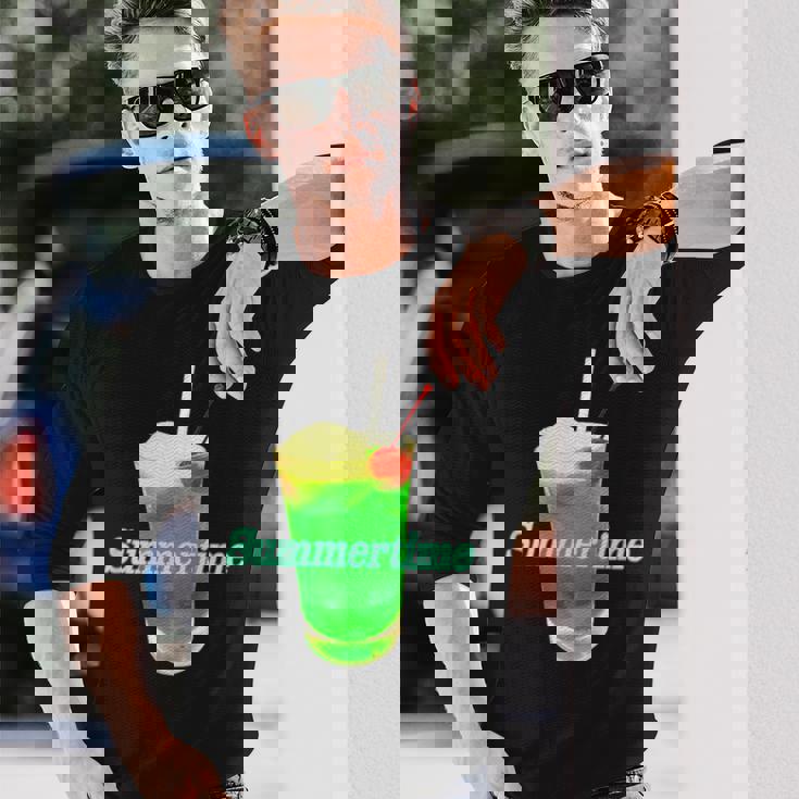 クリームソーダ・夏【 サマータイム 】メロンソーダ 緑 リゾート・夏 大好き 昭和 レトロ 長袖Tシャツ 彼への贈り物