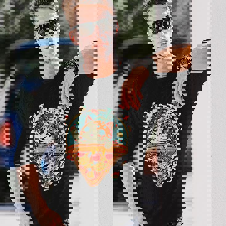 クレイジー ペパロニ ピザ キャット カルツォーネ トラ猫 ファーストフードの子猫 長袖Tシャツ 彼への贈り物