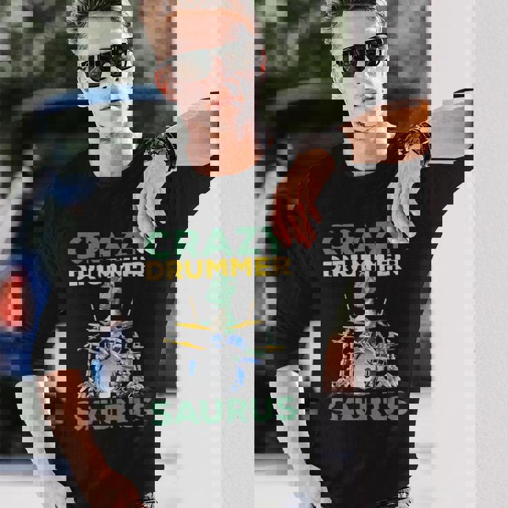 クレイジードラマー ザウルス ドラムプレーヤー ドラム 音楽プレーヤー 恐竜 長袖Tシャツ 彼への贈り物